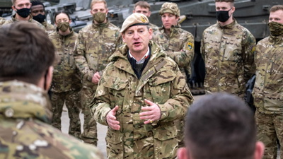 Chief of the General Staff, General Sir Mark Carleton-Smith visits troops in Estonia on Op Cabrit.